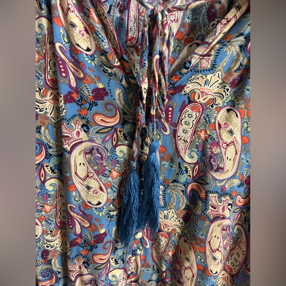 Easel Bohemian Mini Dress Size L Babydoll Style Paisley Western Festival Concert - Picture 8 of 9